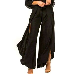 JENNIFER HOPE 100 % silk Black Adrianna Open Side Slit Palazzo Pants-sz Small
